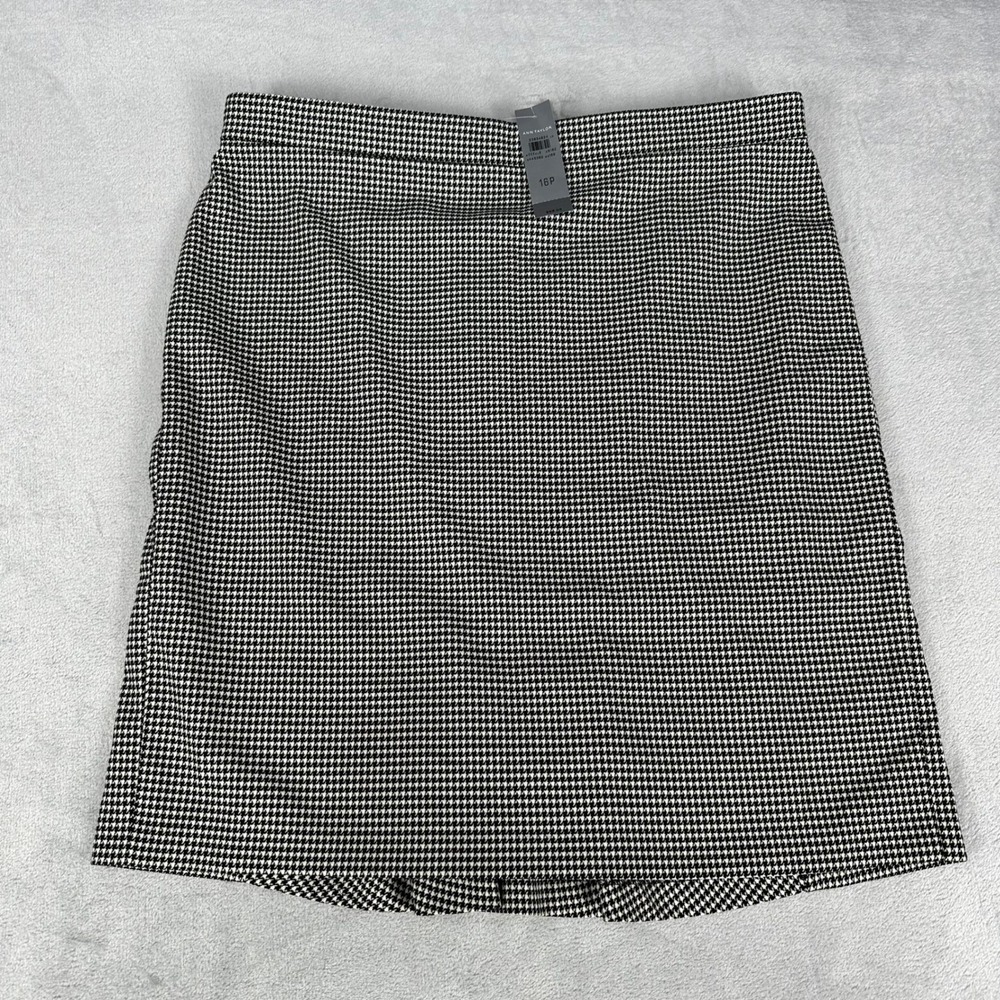Ann Taylor Skirt Womens 16P Black White Houndstooth Flounce Hem Petite NWT